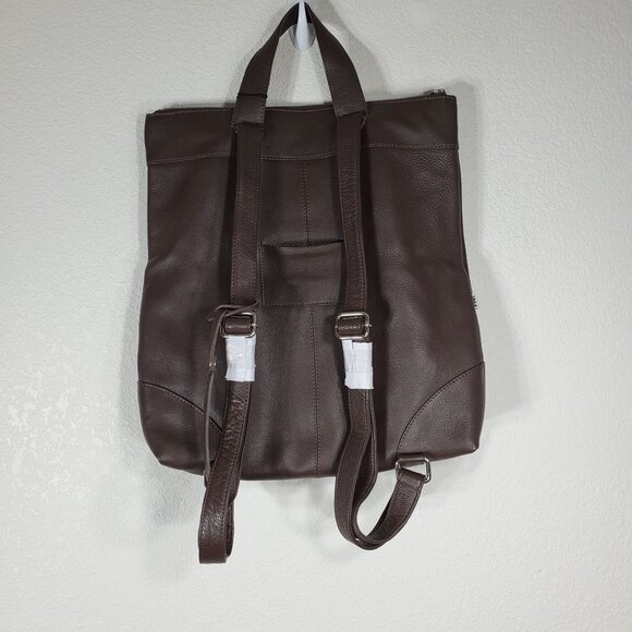 NWT Tano Brown Italian Leather Backpack With Adjustable Straps & Top Handle - Picture 2 of 14